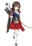  1girl absurdres akagi_(kantai_collection) brown_eyes brown_hair highres japanese_clothes kantai_collection long_hair personification sakuraba_hikaru_(artist) solo thighhighs 