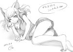  1girl animal_ears black_hanekawa breasts cat_ears cleavage hanekawa_tsubasa monochrome monogatari_(series) nekomonogatari paw_pose piro_(artist) short_hair shorts sleepwear wink 