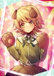  1boy animal_ears brown_eyes brown_hair dangan_ronpa fujisaki_chihiro gloves paws ponta_(aoi) school_uniform short_hair solo trap 