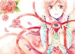  1girl flower frills komeiji_satori long_skirt petals pink_eyes pink_hair rose shiratsuyu short_hair skirt solo third_eye touhou 