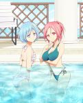  2girls bikini blue_eyes blue_hair female genderswap kuroko_no_basuke kuroko_tetsuya long_hair momoi_satsuki multiple_girls pink_eyes pink_hair ponytail rihoro short_hair submerged swimsuit water 