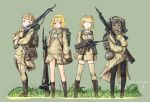  4girls blonde_hair boots braid brown_hair chauchat coh french gun hair_ribbon hairband mars_expedition mas-38 military military_uniform multiple_girls ribbon short_hair thighhighs twintails uniform weapon 