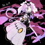  1girl black_gloves chandelure gloves personification pokemon pokemon_(game) pokemon_bw purple_hair shuri_(84k) solo yellow_eyes 