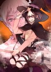  boots broom broom_riding cape glasses hange_zoe hat open_mouth shingeki_no_kyojin toshimasa_(serialism) witch witch_hat 