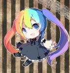  1girl alternate_costume blue_eyes hatsune_miku long_hair open_mouth rainbow_hair ribbon shuzi smile twintails vocaloid 