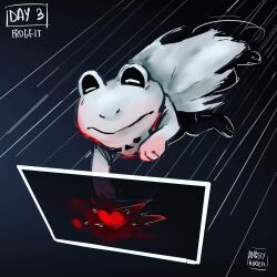  1:1 2020 2d angstyhikka animal animal_focus artist_name black_background character_name commentary creature creature_focus digital_media english_commentary english_text frog froggit gameplay_mechanics heart jumping no_humans simple_background solo text undertale utdr_(toby_fox) 