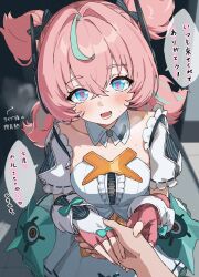 1girl aria_(zenless_zone_zero) handshake hologram looking_at_viewer medium_hair pov smile talking zenless_zone_zero