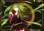  1girl 39 ameju_(yuzui) detached_sleeves floating_hair green_hair hatsune_miku highres long_hair red_eyes skirt solo twintails very_long_hair vocaloid 