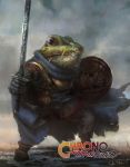  1boy cape chrono_trigger copyright_name frog kaeru_(chrono_trigger) monster_boy realistic shield signature solo sword tyler_edlin weapon 