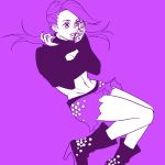  1girl boots freckles frog genderswap ginmu jojo_no_kimyou_na_bouken midriff miniskirt ponytail skirt solo sweater torn_clothes torn_skirt vinegar_doppio 