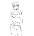  1girl blush breasts fortune_quest lineart looking_at_viewer monochrome pastel_(fortune_quest) rio30 solo swimsuit 