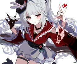  1girl absurdres black_gloves black_hat braid clothing_cutout commentary_request diamond_(shape) diamond_facial_mark diamond_on_cheek double_fox_shadow_puppet facial_mark fox_shadow_puppet gloves hat hat_ornament heart heart_facial_mark heart_on_cheek highres honkai:_star_rail honkai_(series) long_hair looking_at_viewer magnet_8_8 mark_under_both_eyes mini_hat mini_top_hat multicolored_hair pink_eyes rabbit_ear_headwear rabbit_hat_ornament shoulder_cutout simple_background single_glove smile solo sparkle_(honkai:_star_rail) sparxie_(honkai:_star_rail) thigh_strap top_hat twintails very_long_hair white_background white_hair 