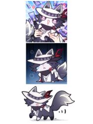  animal_ears animal_hands animal_hat animalization ashveil_(honkai:_star_rail) bright_pupils cat_ears cat_paws crescent crescent_pin fluffy_tail ganleneng grey_eyes hashtag-only_commentary hat hat_ornament highres holding honkai:_star_rail honkai_(series) jewelry multiple_expressions neckerchief necklace tooth_necklace two-tone_fur 