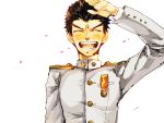  1boy ayumu_(wind_and_sail) black_hair dangan_ronpa ishimaru_kiyotaka medal salute short_hair smile solo uniform 