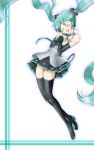  1girl aqua_hair boots closed_eyes detached_sleeves hatsune_miku headphones highres kinfuji long_hair open_mouth singing thigh_boots thighhighs twintails vocaloid 