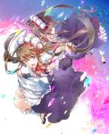  2girls apron brown_hair character_request detached_sleeves elf frills long_hair maid maid_headdress multiple_girls myuseru_foaran outbreak_company pointy_ears ribbon skirt smile twintails violet_eyes yuugen 