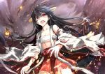  1girl airplane black_hair dawndusk hairband haruna_(kantai_collection) highres japanese_clothes kantai_collection long_hair open_mouth personification red_eyes sarashi solo tears torn_clothes 