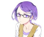  1girl bust character_name dokidoki!_precure glasses kenzaki_makoto negom precure purple_hair short_hair simple_background solo violet_eyes white_background 