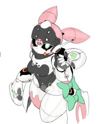  1girl angels_of_delusion aria_(zenless_zone_zero) black_sclera blue_eyes colored_sclera highres humanoid_robot joints maxxneton mechanical_hair metal_hair robot robot_girl robot_joints science_fiction solo thighs twintails white_background zenless_zone_zero 