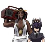  black_hair boombox commentary commentary_request dark_skin eyepatch jugem-t kantai_collection kongou_(kantai_collection) purple_hair school_uniform tagme tenryuu_(kantai_collection) 