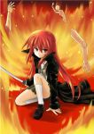  1girl fire long_hair okitakung red_eyes redhead shakugan_no_shana shana skirt sword very_long_hair weapon 