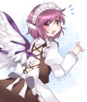  1girl alternate_costume animal_ears apron blush enmaided hammer_(sunset_beach) long_sleeves looking_at_viewer looking_back maid maid_headdress mystia_lorelei open_mouth pink_eyes pink_hair short_hair solo touhou waist_apron wings 