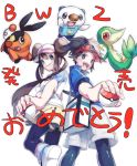  1boy 1girl kyouhei_(pokemon) mei_(pokemon) mimizubare oshawott pantyhose poke_ball pokemon pokemon_(creature) pokemon_(game) pokemon_bw2 snivy tepig 