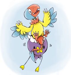  archen black_eyes bright_pupils chuu-son commentary_request drifloon full_body no_humans open_mouth pokemon pokemon_(creature) solid_oval_eyes white_pupils 