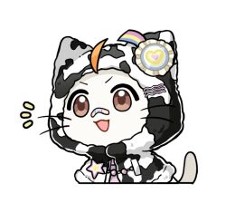  ahoge animal animal_focus animal_print artist_request badge bandaid bandaid_on_face bandaid_on_nose bead_necklace beads black_cloak brooch brown_eyes cat cloak clothed_animal cow_print cropped_torso ear_covers fur-trimmed_cloak fur_cloak fur_trim hair_ornament hairclip happy hood hood_up hooded_cloak infinity_nikki jewelry looking_ahead momo_(nikki) necklace nikki_(series) no_humans notice_lines official_alternate_costume official_art open_mouth parallel_hairclips pink_vest print_cloak ribbon-trimmed_cloak smile solo star_brooch sticker_(medium) tareme transparent_background two-tone_cloak v-shaped_eyebrows vest white_cat white_cloak 