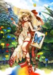  1girl absurdly_long_hair apple972 braid brown_eyes brown_hair butterfly canvas_(object) cross-laced_footwear dress hat leaf long_hair original paint paintbrush ribbon shoes smile solo twin_braids very_long_hair 
