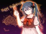  1girl ahoge bow candy fuu_(07199382) halloween hatsune_miku lollipop long_hair smile solo twintails vocaloid wink 