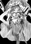  1girl absurdres breasts cannon cape gloves glowing glowing_eye headgear highres kantai_collection long_hair monochrome monster personification ryou scan shinkaisei-kan solo wo-class_aircraft_carrier 