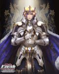  1boy armor astarone blonde_hair blue_eyes cape crown historica king_arthur_(historica) planted_sword planted_weapon sword weapon 