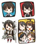  akagi_(kantai_collection) brown_eyes brown_hair chibi detached_sleeves glasses hair_ornament hairband haruna_(kantai_collection) hiei_(kantai_collection) japanese_clothes kaga_(kantai_collection) kantai_collection kirishima_(kantai_collection) kongou_(kantai_collection) long_hair looking_at_viewer miko multiple_girls nagato_(kantai_collection) personification ringetsumon smile solid_circle_eyes thigh-highs very_long_hair zettai_ryouiki 