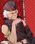  1boy armlet danemaru esidisi facial_mark hat jojo_no_kimyou_na_bouken nose_ring solo tattoo white_hair 