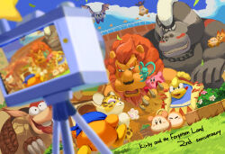  animal_hands anniversary awoofy bandana bandana_waddle_dee bat_wings blue_bandana camera chain chain_necklace clawroline claws clocker colored_skin commentary_request dutch_angle elfilin eyeshadow furry furry_female furry_male gorilla gorimondo highres jewelry king_dedede kirby kirby_(series) kirby_and_the_forgotten_land leo_taranza leongar makeup meta_knight necklace orange_skin outdoors pink_skin purple_eyeshadow sillydillo tongue tongue_out waddle_dee wings 