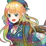  :d atago_(kantai_collection) blonde_hair breasts green_eyes hat kantai_collection large_breasts military military_uniform open_mouth personification ringetsumon smile uniform 