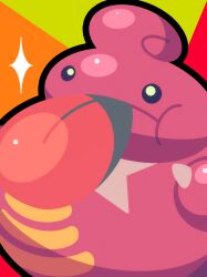  bright_pupils claws commentary_request highres lickilicky long_tongue no_humans pokemon pokemon_(creature) shichi_(7cube_ori) solo sparkle thick_outlines tongue tongue_out white_pupils 