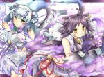 2girls :3 ahoge animal_ears bell cat_ears claws double_bun haku_(p&amp;d) jingle_bell kurone_(p&amp;d) long_hair looking_at_viewer multiple_girls natsume_koro paw_pose puzzle_&amp;_dragons silver_hair yellow_eyes 