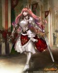 armor armored_dress astarone cape crown dress gauntlets greaves long_hair pink-eyes pink_hair princess_(shikkoku_no_regalia) shikkoku_no_regalia sword weapon 
