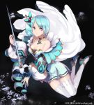  1girl astarone blue_eyes blue_hair dress drill_hair fantasy original rapier solo sword thighhighs weapon 