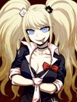  :p blonde_hair blue_eyes breasts bust cleavage collarbone crossed_arms dangan_ronpa enoshima_junko hair_ornament highres itou_yuuji jewelry large_breasts long_hair looking_at_viewer loose_necktie necklace necktie rough smile tongue twintails 