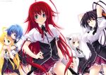  5girls absurdres ahoge animal_ears asia_argento blonde_hair blue_eyes cat_ears cat_hair_ornament green_eyes hair_ornament high_school_dxd highres himejima_akeno long_hair miyama-zero multiple_girls official_art redhead rias_gremory school_uniform short_hair silver_hair toujou_koneko yellow_eyes zenovia_(high_school_dxd) 