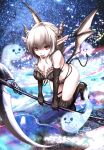  1girl demon_girl halloween highres original pointy_ears red_eyes scythe silver_hair solo succubus tail wings 