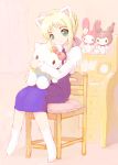  1girl ahoge animal_ears blonde_hair casual cat_ears crossover fate/stay_night fate_(series) green_eyes heikahp hello_kitty kemonomimi_mode onegai_my_melody saber sanrio solo stuffed_animal stuffed_toy 