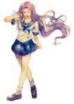  1girl alternate_costume closed_eyes flute72 jojo_no_kimyou_na_bouken long_hair purple_hair school_uniform serafuku solo traditional_media watercolor_(medium) yamagishi_yukako 
