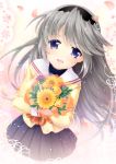  1girl blue_eyes bouquet clannad flower hairband highres long_hair sakagami_tomoyo school_uniform serafuku silver_hair tsukasaki_aoi 