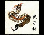  fine_art_parody horns nihonga no_humans open_mouth original parody shiro_(reptil) skeleton skull snake solo tongue yatsu-no-kami youkai 