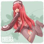  character_name chelsea_(monorino) feet hasu_(hk_works) long_hair looking_at_viewer looking_back open_mouth original red_eyes redhead smile solo very_long_hair 