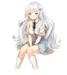  1girl artist_request blue_eyes blush long_hair original school_uniform seifuku sitting solo source_request white_hair 